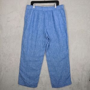 NWT Talbots Nantucket PullOn Wide Leg Pants Women XLP Blue Linen Pockets Coastal